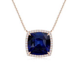 9mm AAA Cushion Blue Sapphire Halo Pendant with Filigree in Rose Gold