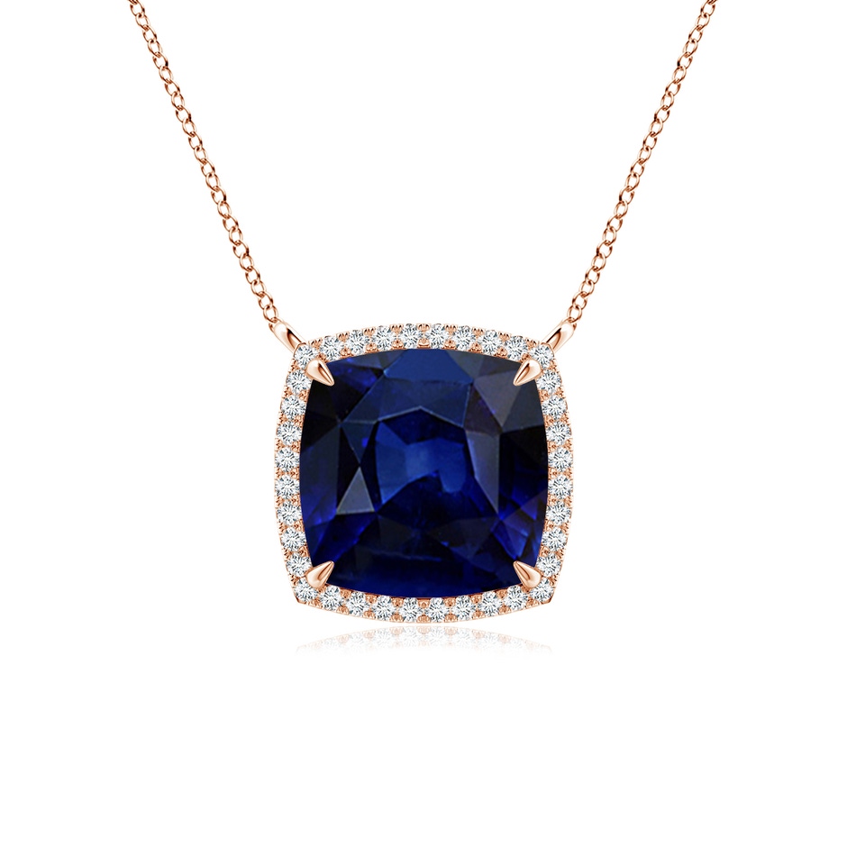 9mm AAA Cushion Blue Sapphire Halo Pendant with Filigree in Rose Gold 