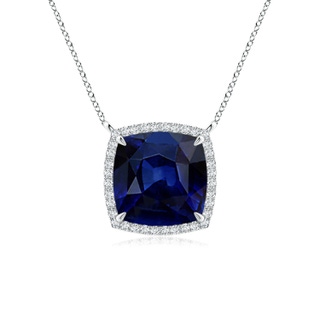 9mm AAA Cushion Blue Sapphire Halo Pendant with Filigree in S999 Silver