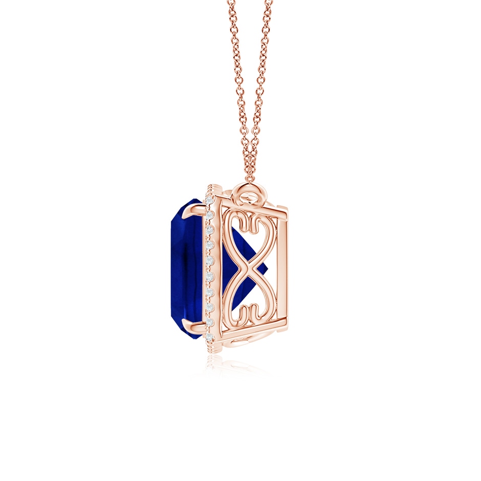9mm AAAA Cushion Blue Sapphire Halo Pendant with Filigree in 18K Rose Gold side 199