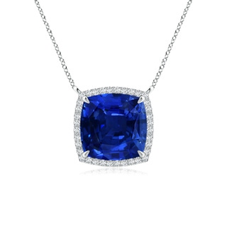 9mm AAAA Cushion Blue Sapphire Halo Pendant with Filigree in P950 Platinum