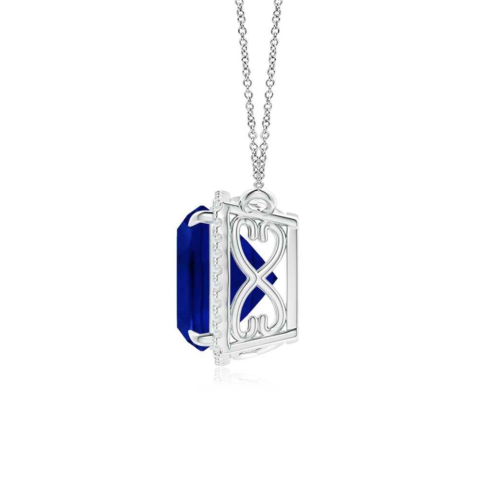 9mm Lab-Grown Cushion Blue Sapphire Halo Pendant with Filigree in P950 Platinum - side 199