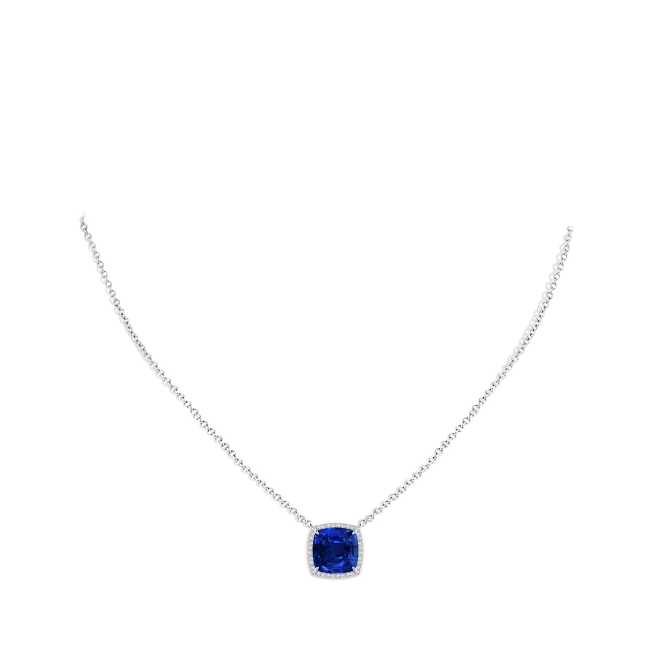 9mm Lab-Grown Cushion Blue Sapphire Halo Pendant with Filigree in P950 Platinum pen