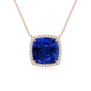 9mm AAAA Cushion Blue Sapphire Halo Pendant with Filigree in Rose Gold