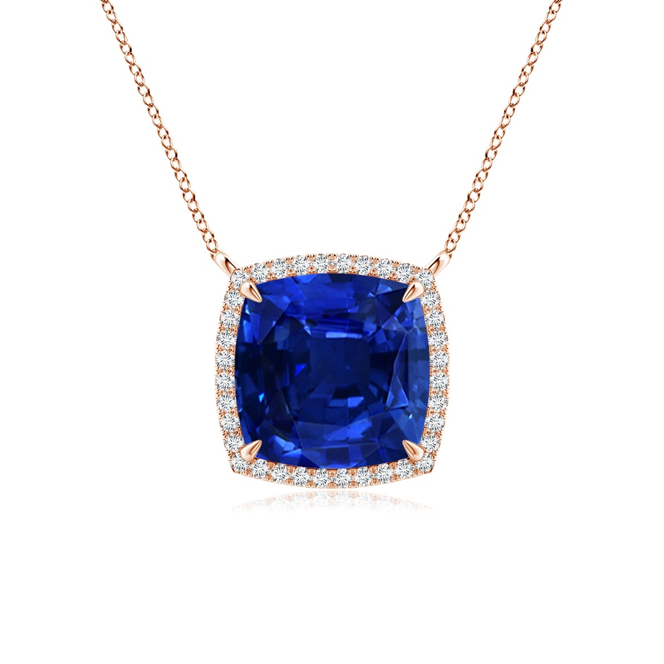 9mm AAAA Cushion Blue Sapphire Halo Pendant with Filigree in Rose Gold 