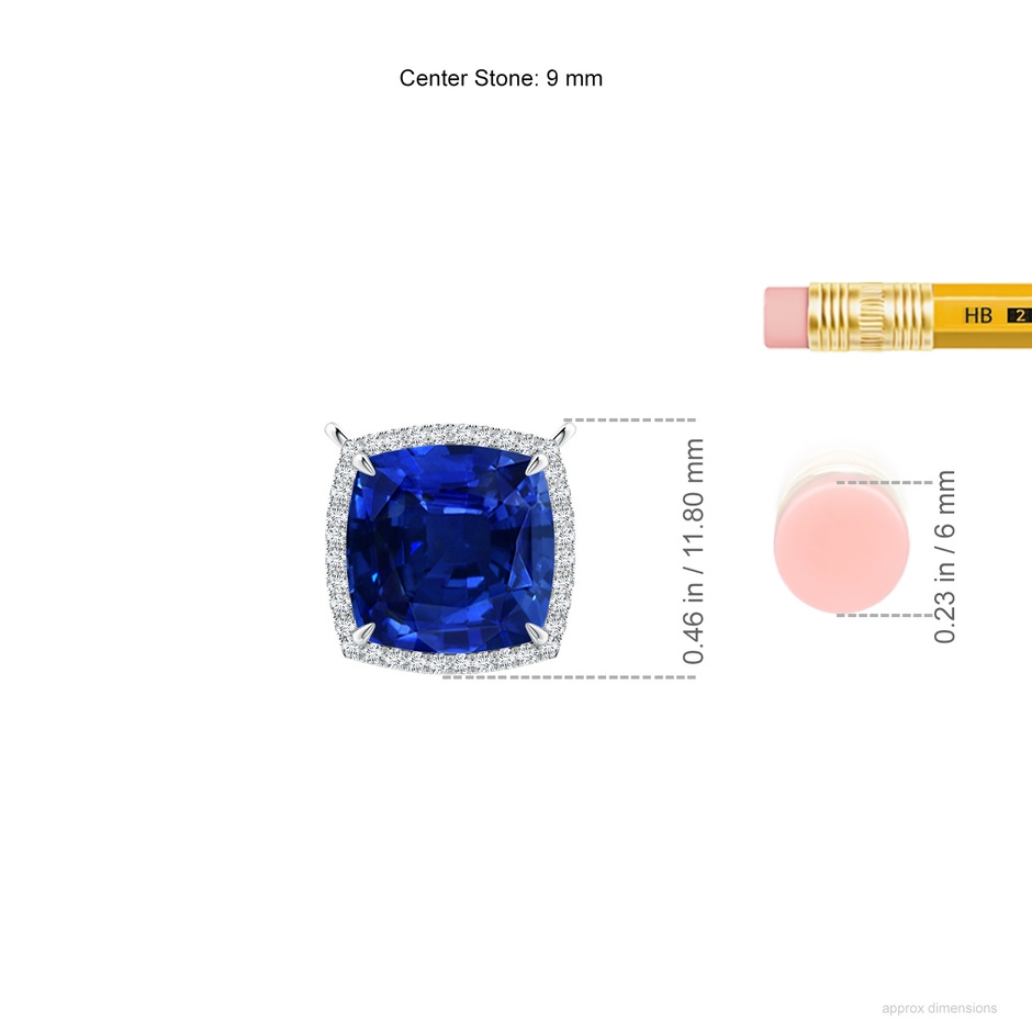 9mm Lab-Grown Cushion Blue Sapphire Halo Pendant with Filigree in White Gold ruler