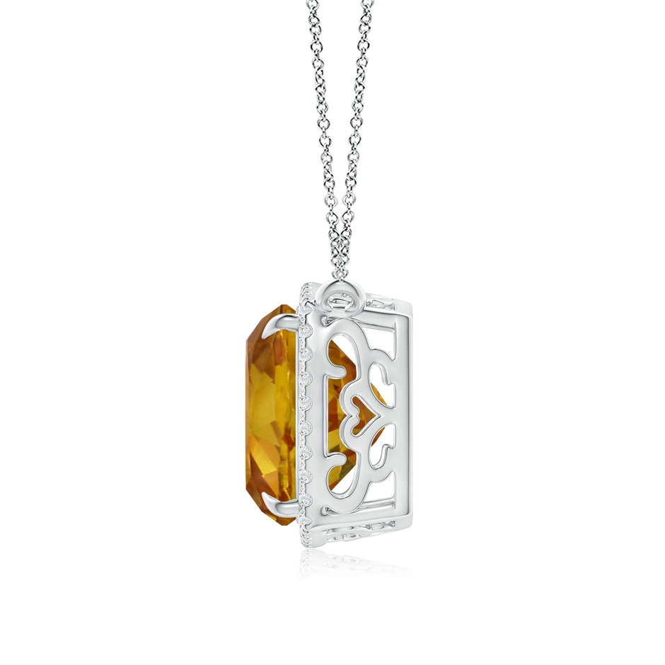 9.7x9.1mm AAAA GIA Certified Cushion Yellow Sapphire Halo Pendant with Filigree in White Gold Side-1