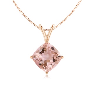 12mm AAAA Sideways Cushion Morganite Solitaire V-Bale Pendant in Rose Gold