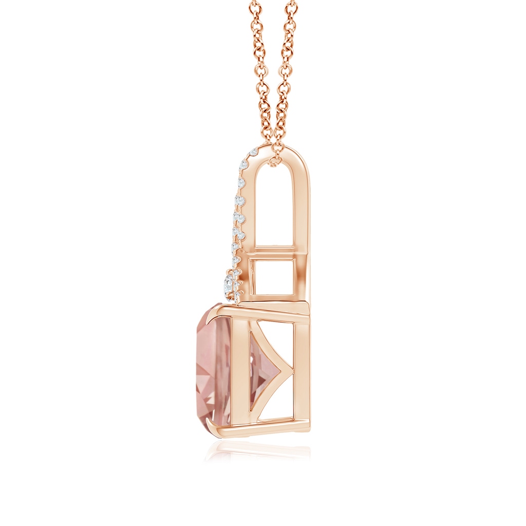 12mm AAAA Cushion Morganite Solitaire Pendant with Diamond Ribbon Bale in Rose Gold Product Image