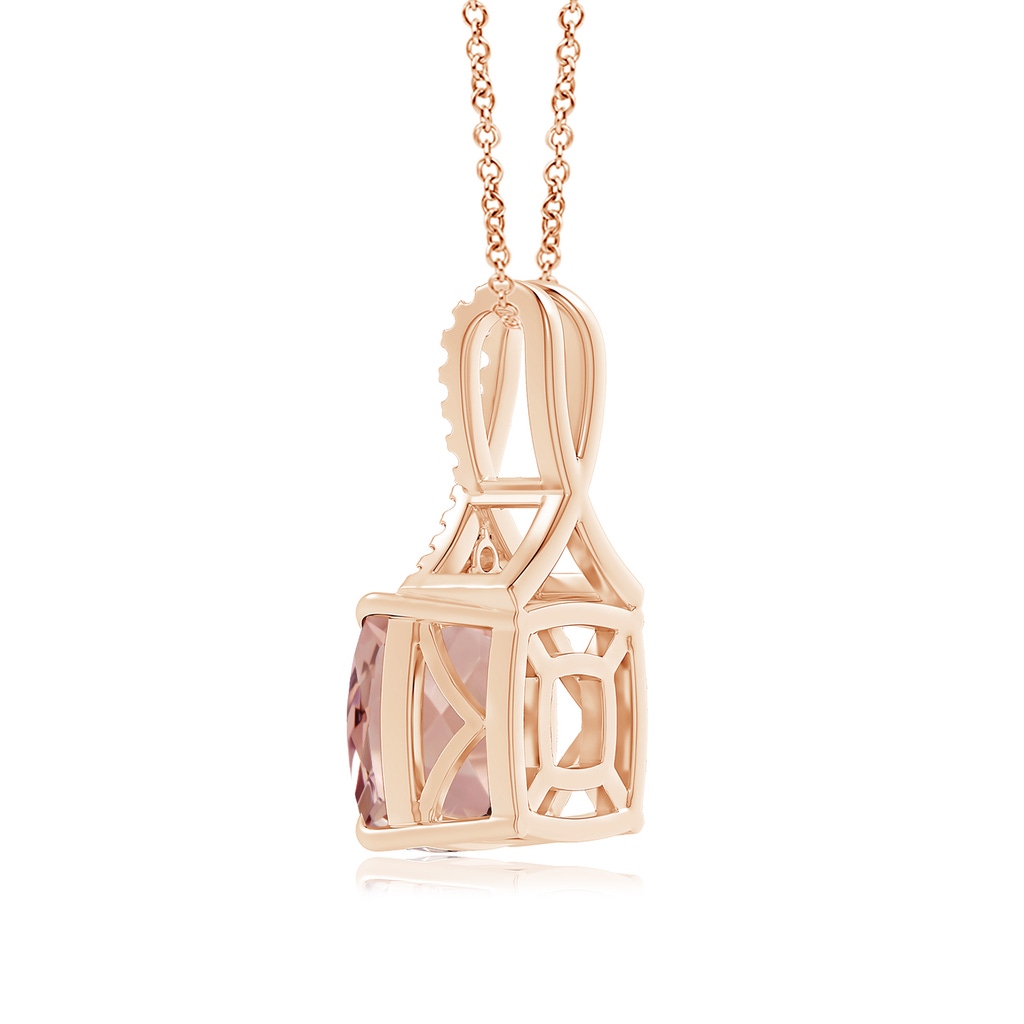 12mm AAAA Cushion Morganite Solitaire Pendant with Diamond Ribbon Bale in Rose Gold Product Image
