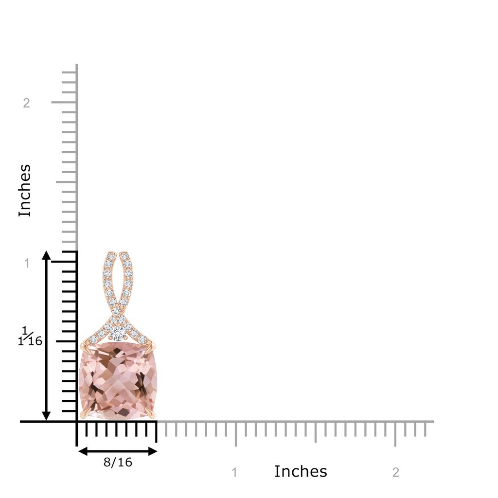 12mm AAAA Cushion Morganite Solitaire Pendant with Diamond Ribbon Bale in Rose Gold Product Image