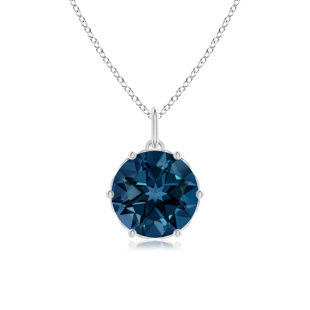12mm AAAA Six Prong-Set London Blue Topaz Classic Solitaire Pendant in White Gold