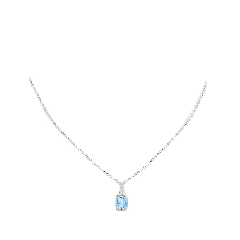 9x7mm AAA Rectangular Cushion Aquamarine V-Bale Pendant in White Gold body-neck