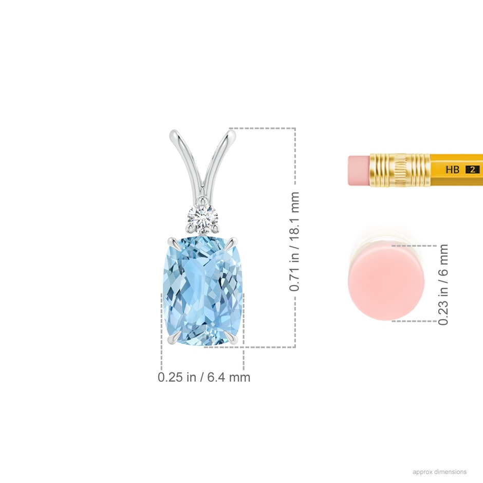 9x7mm AAAA Rectangular Cushion Aquamarine V-Bale Pendant in P950 Platinum ruler
