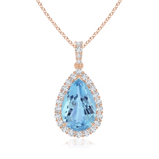 23.22x14.03x9.40mm AAA GIA Certified Pear-Shaped Aquamarine Halo Pendant in 18K Rose Gold