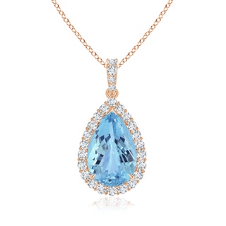 23.22x14.03x9.40mm AAA GIA Certified Pear-Shaped Aquamarine Halo Pendant in 9K Rose Gold