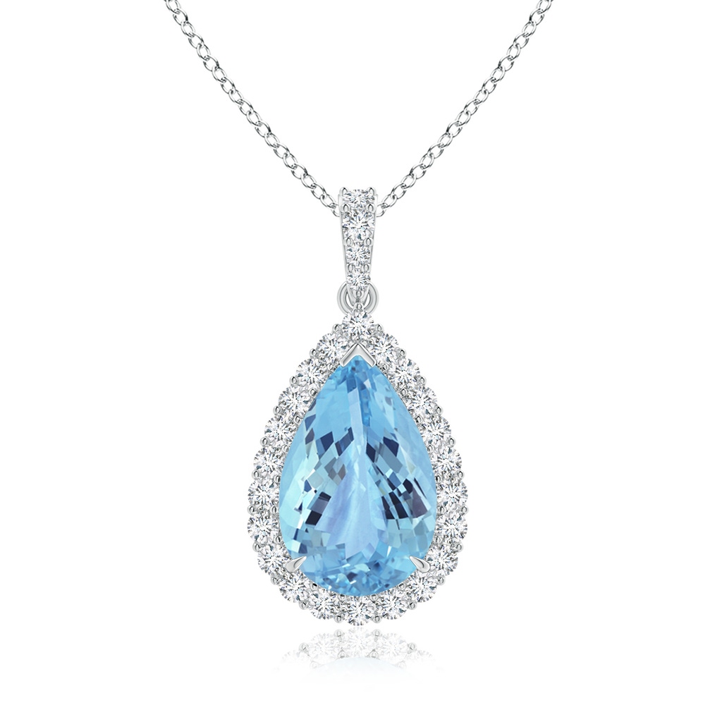 23.22x14.03x9.40mm AAA GIA Certified Pear-Shaped Aquamarine Halo Pendant in White Gold