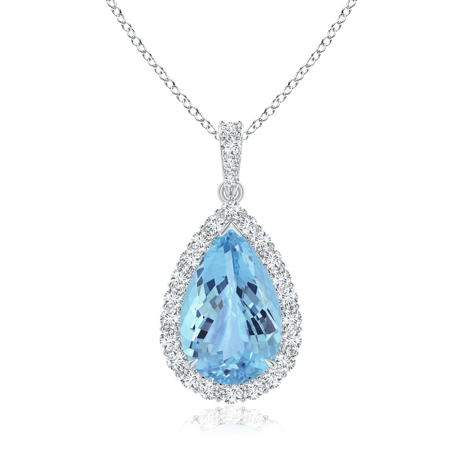 23.22x14.03x9.40mm AAA GIA Certified Pear-Shaped Aquamarine Halo Pendant in White Gold 