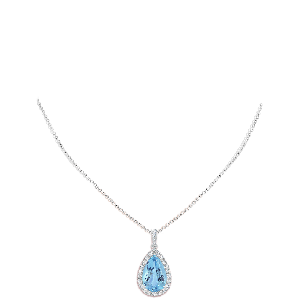 23.22x14.03x9.40mm AAA GIA Certified Pear-Shaped Aquamarine Halo Pendant in White Gold pen