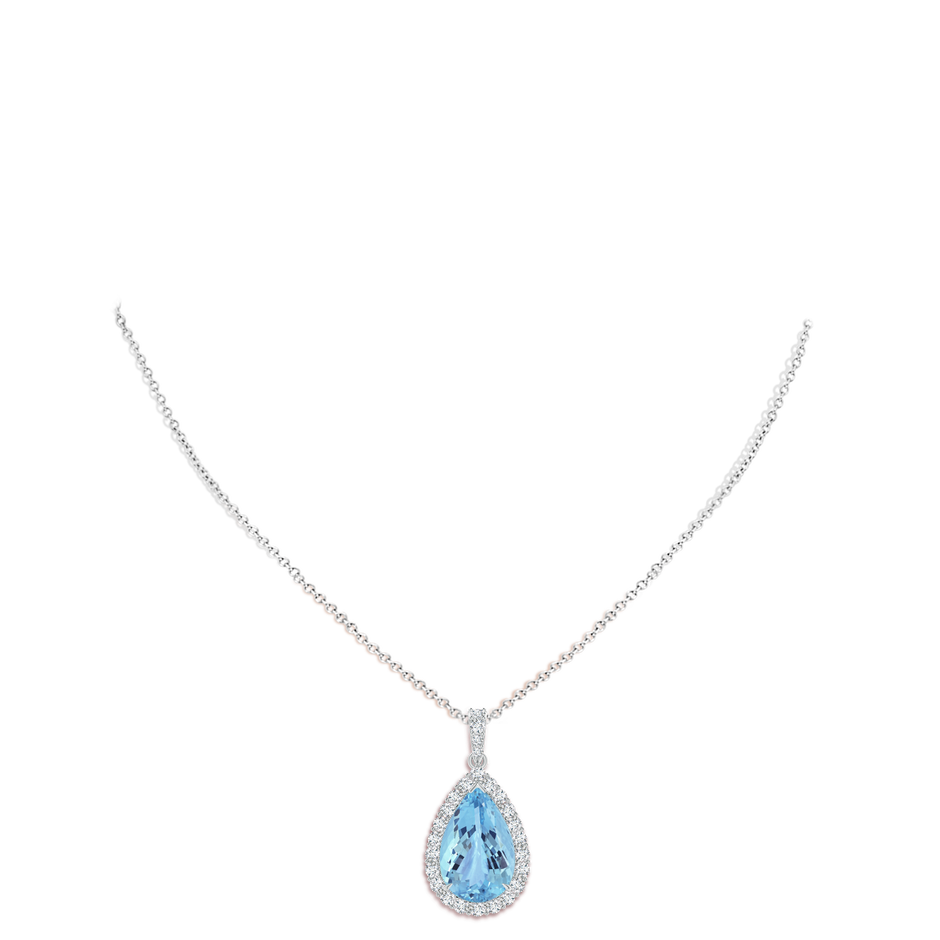 23.22x14.03x9.40mm AAA GIA Certified Pear-Shaped Aquamarine Halo Pendant in White Gold pen