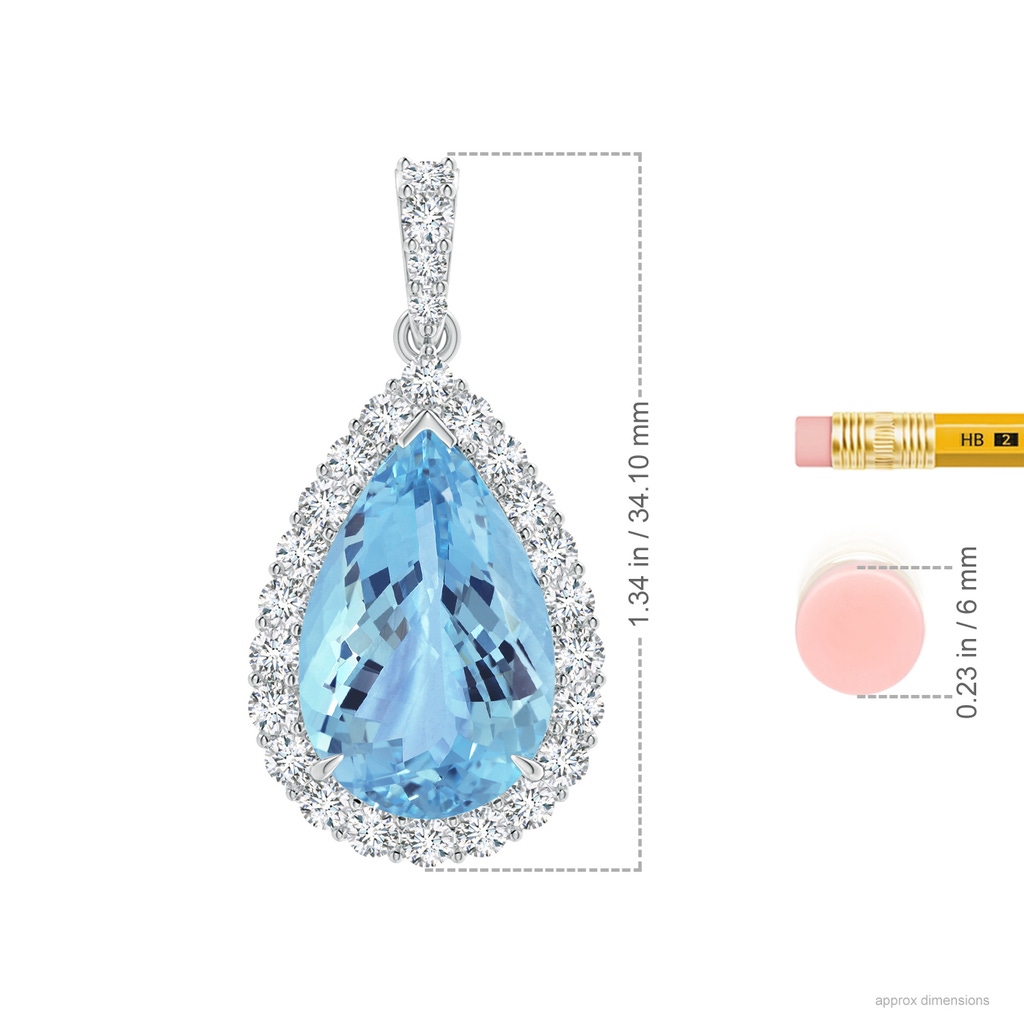 23.22x14.03x9.40mm AAA GIA Certified Pear-Shaped Aquamarine Halo Pendant in White Gold ruler