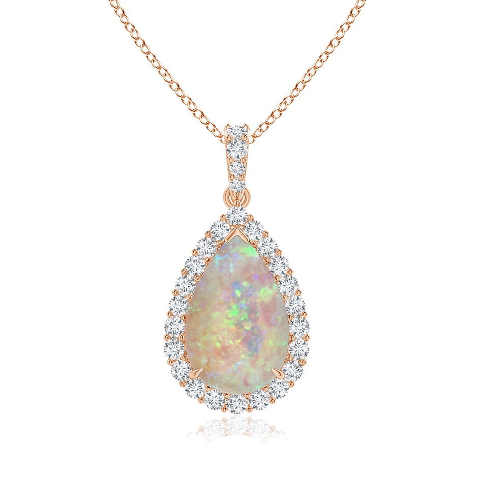 19.99x12.01x4.17mm AAAA GIA Certified Pear-Shaped Opal Halo Pendant in Rose Gold 