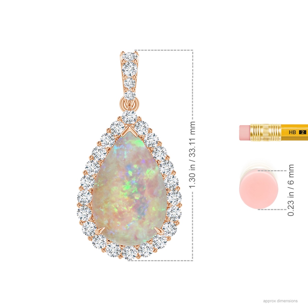 19.99x12.01x4.17mm AAAA GIA Certified Pear-Shaped Opal Halo Pendant in Rose Gold ruler