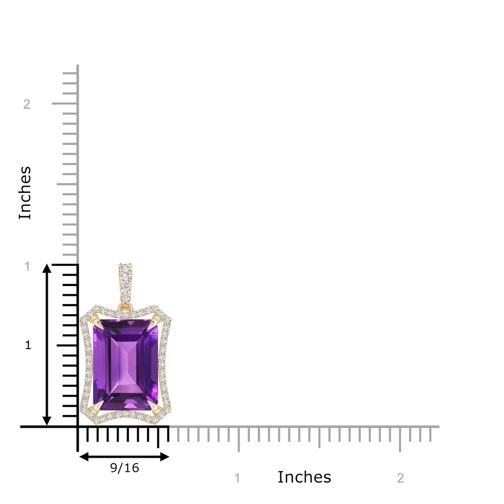14x10mm AAAA Floating Emerald-Cut Amethyst Dangle Pendant with Diamonds in Yellow Gold Product Image