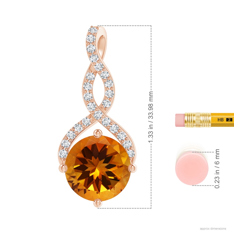 12.00x11.90x7.90mm AAAA GIA Certified Round Citrine Infinity Twist Pendant in 18K Rose Gold ruler