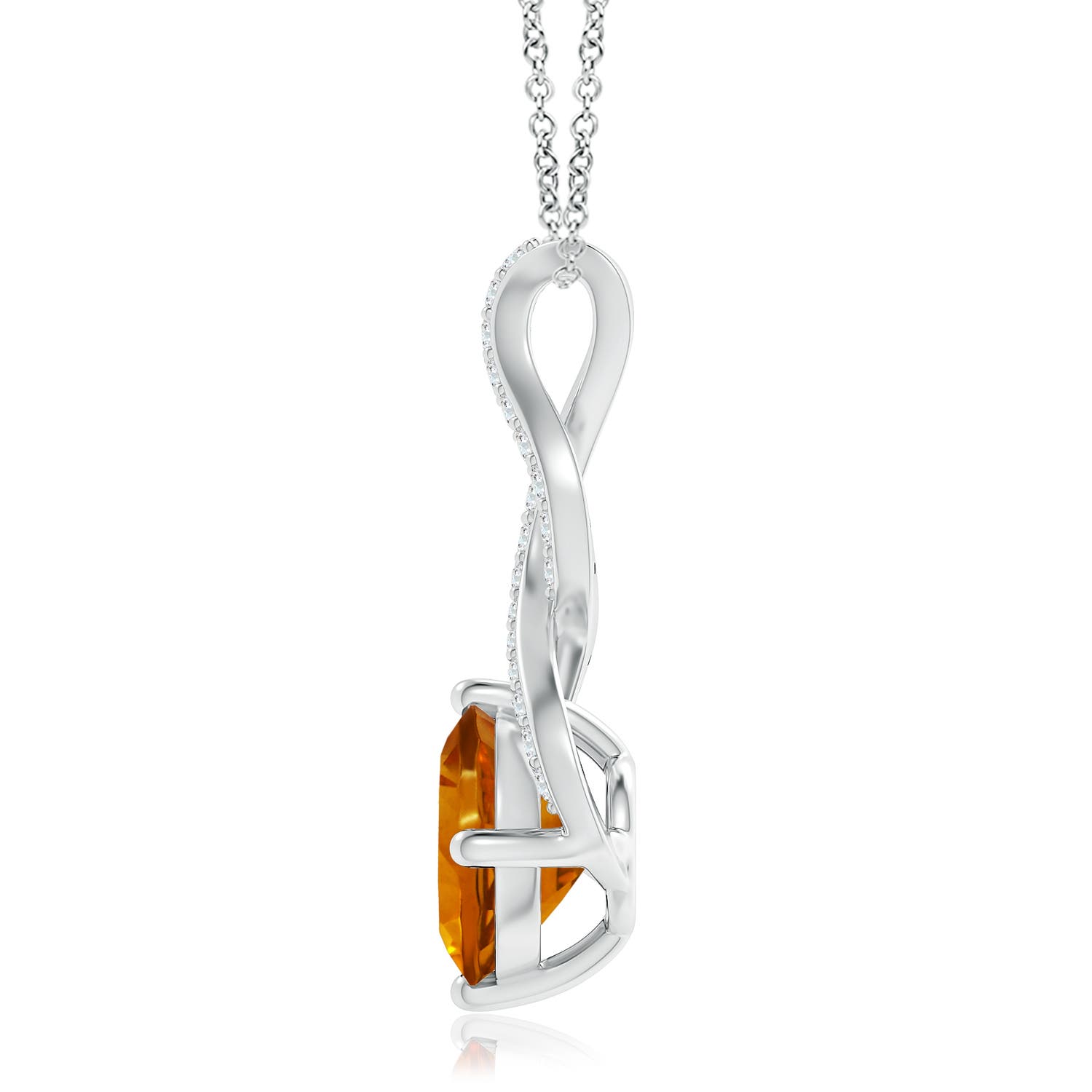 12.00x11.90x7.90mm AAAA GIA Certified Round Citrine Infinity Twist Pendant in White Gold - side 2