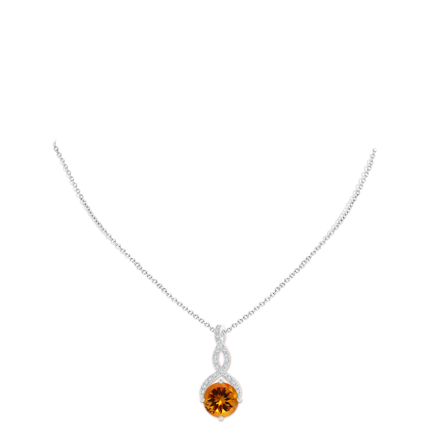 12.00x11.90x7.90mm AAAA GIA Certified Round Citrine Infinity Twist Pendant in White Gold - body_neck