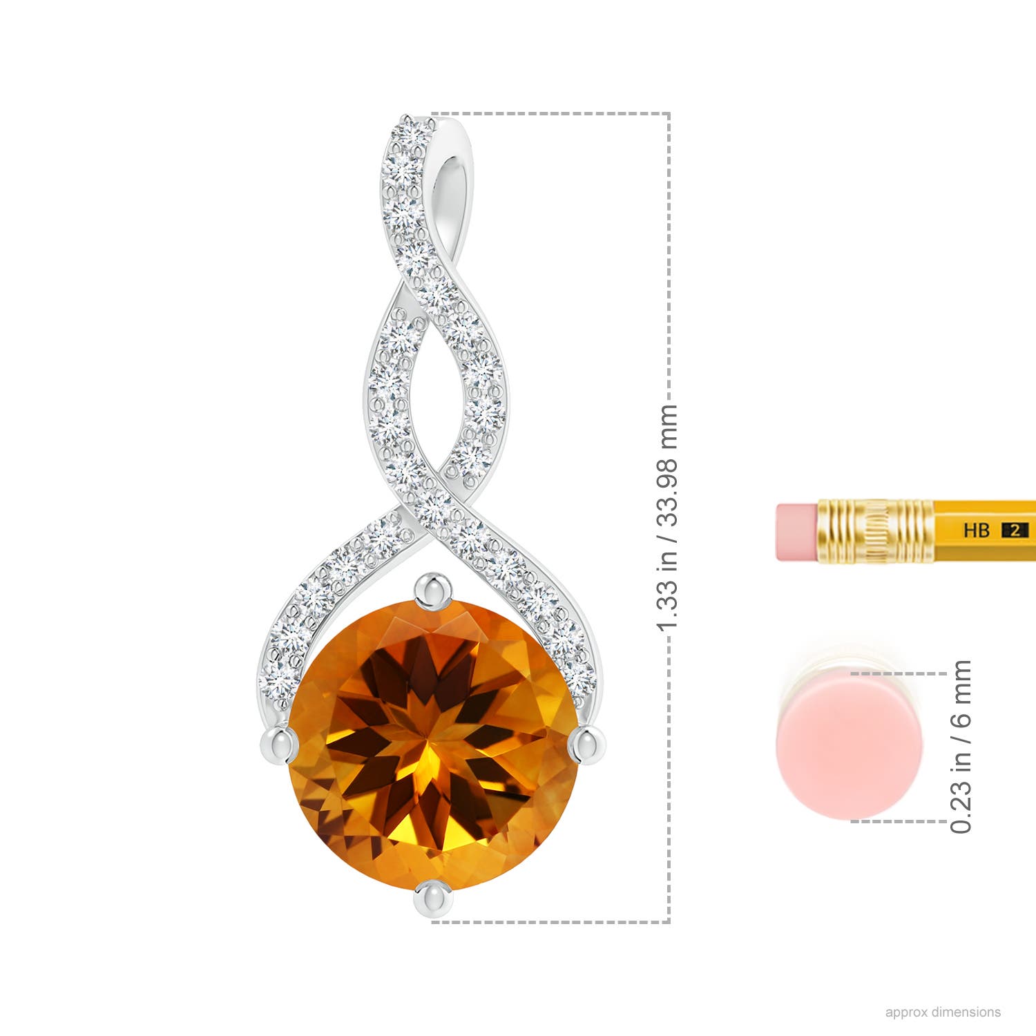 12.00x11.90x7.90mm AAAA GIA Certified Round Citrine Infinity Twist Pendant in White Gold - ruler