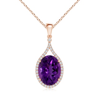 14.17x12.15x8.02mm AAAA GIA Certified Oval Amethyst Pendant with Diamond Halo in 10K Rose Gold