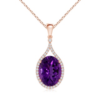 14.17x12.15x8.02mm AAAA GIA Certified Oval Amethyst Pendant with Diamond Halo in 18K Rose Gold