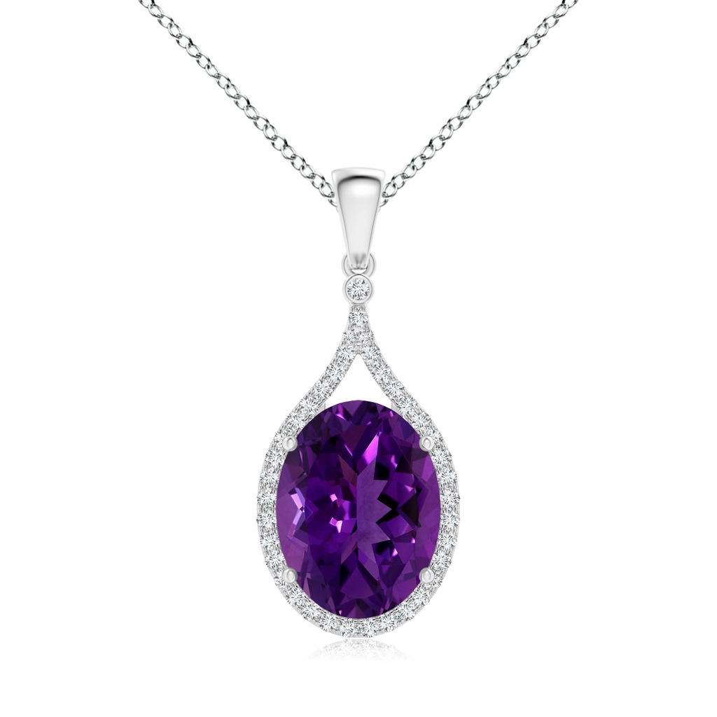 14.17x12.15x8.02mm AAAA GIA Certified Oval Amethyst Pendant with Diamond Halo in White Gold