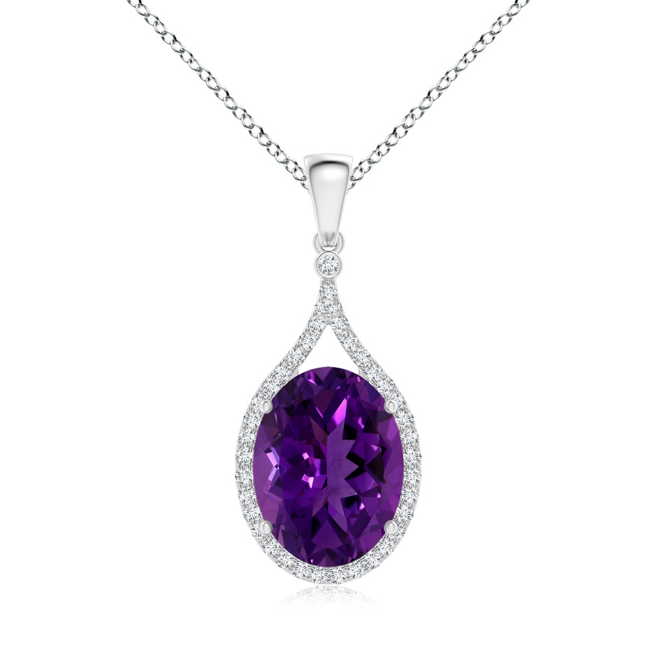 14.17x12.15x8.02mm AAAA GIA Certified Oval Amethyst Pendant with Diamond Halo in White Gold 