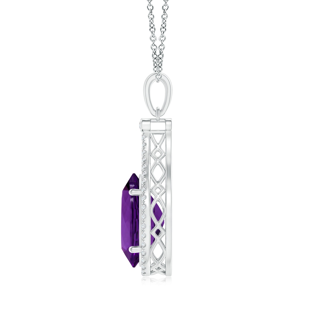 14.17x12.15x8.02mm AAAA GIA Certified Oval Amethyst Pendant with Diamond Halo in White Gold Side 199