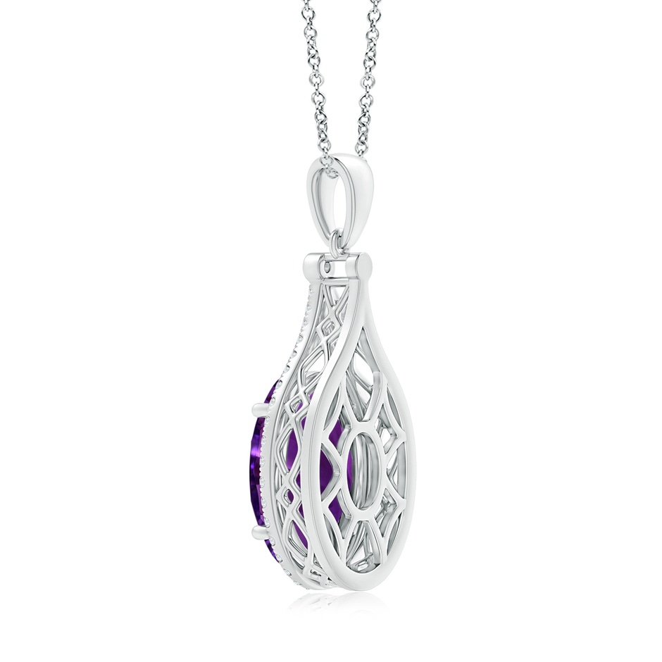 14.17x12.15x8.02mm AAAA GIA Certified Oval Amethyst Pendant with Diamond Halo in White Gold Side 399