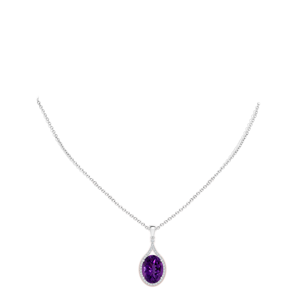 14.17x12.15x8.02mm AAAA GIA Certified Oval Amethyst Pendant with Diamond Halo in White Gold pen