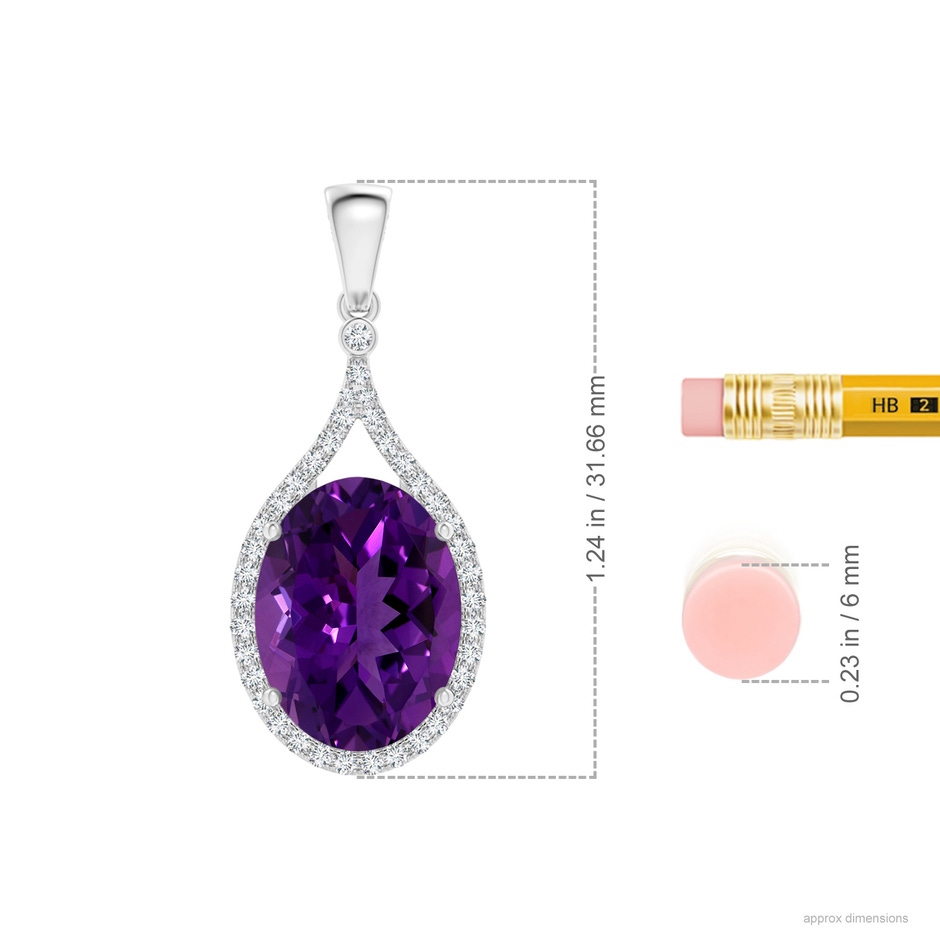 14.17x12.15x8.02mm AAAA GIA Certified Oval Amethyst Pendant with Diamond Halo in White Gold ruler