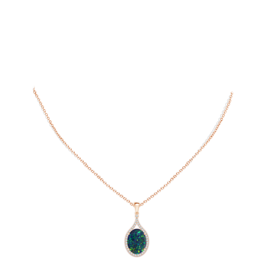 16.00x11.50x3.62mm AAAA GIA Certified Oval Black Opal Loop Pendant with Diamond Halo in Rose Gold pen