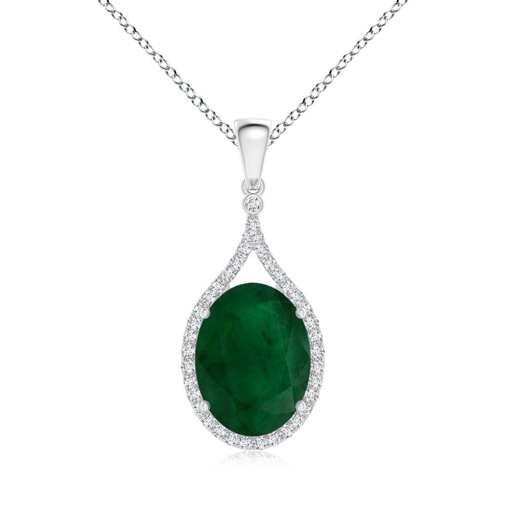 15.67x12.43x7.82mm AA GIA Certified Oval Emerald Loop Pendant with Diamond Halo in 18K White Gold