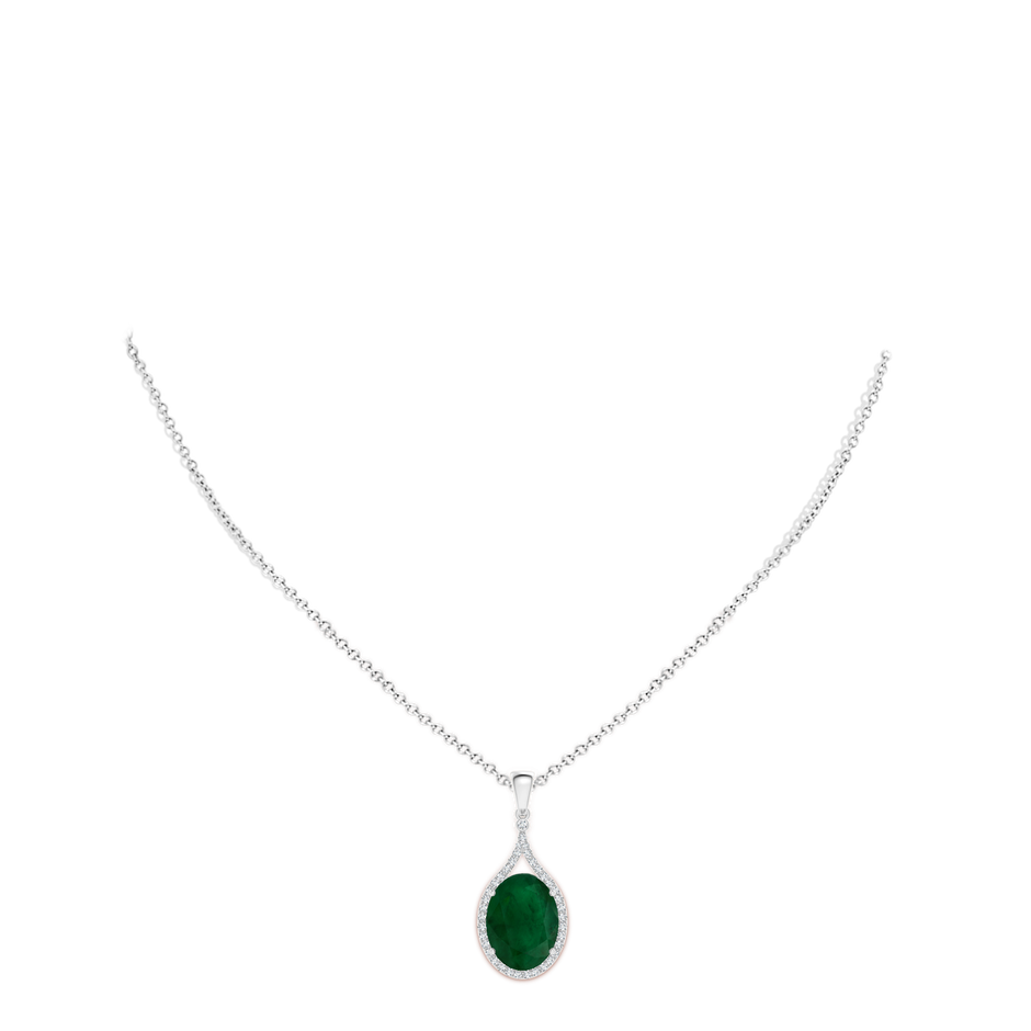 15.67x12.43x7.82mm AA GIA Certified Oval Emerald Loop Pendant with Diamond Halo in 18K White Gold pen