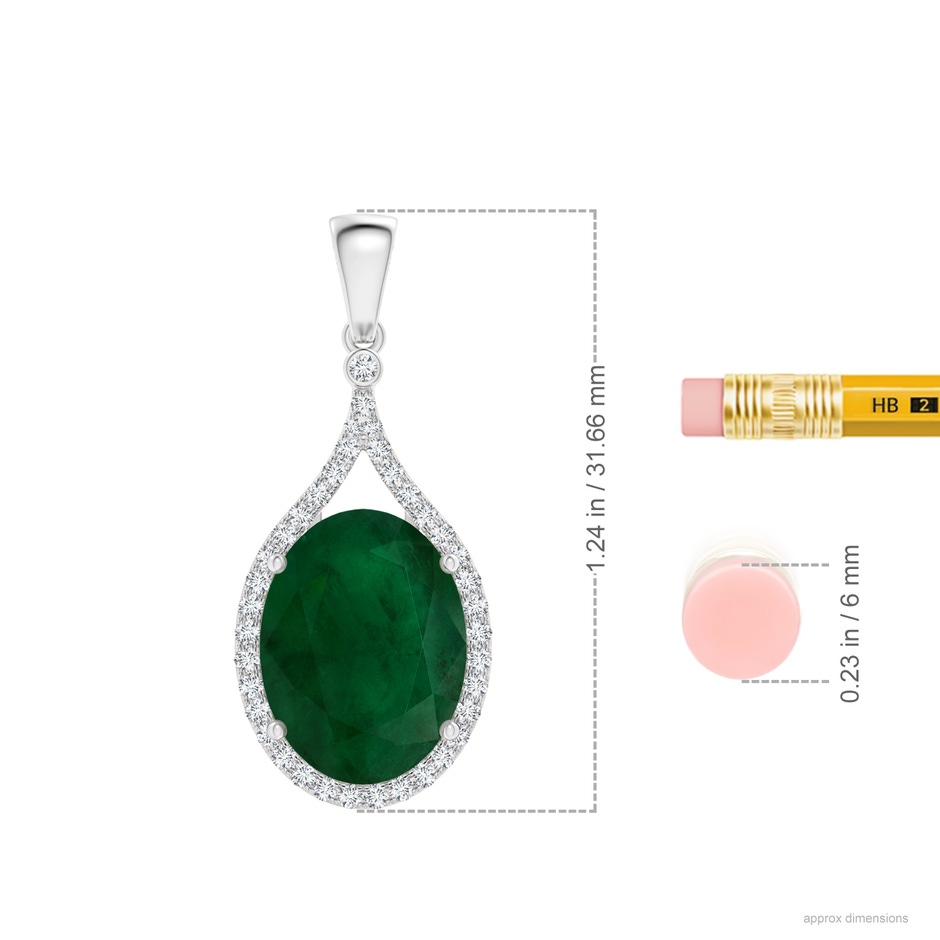 15.67x12.43x7.82mm AA GIA Certified Oval Emerald Loop Pendant with Diamond Halo in 18K White Gold ruler