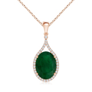 15.67x12.43x7.82mm AA GIA Certified Oval Emerald Loop Pendant with Diamond Halo in Rose Gold