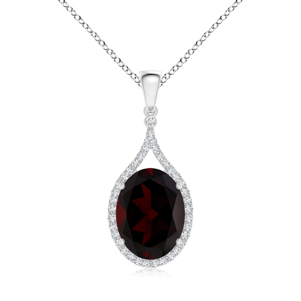16.05x12.07x7.64mm AAAA GIA Certified Oval Garnet Loop Pendant with Diamond Halo in White Gold