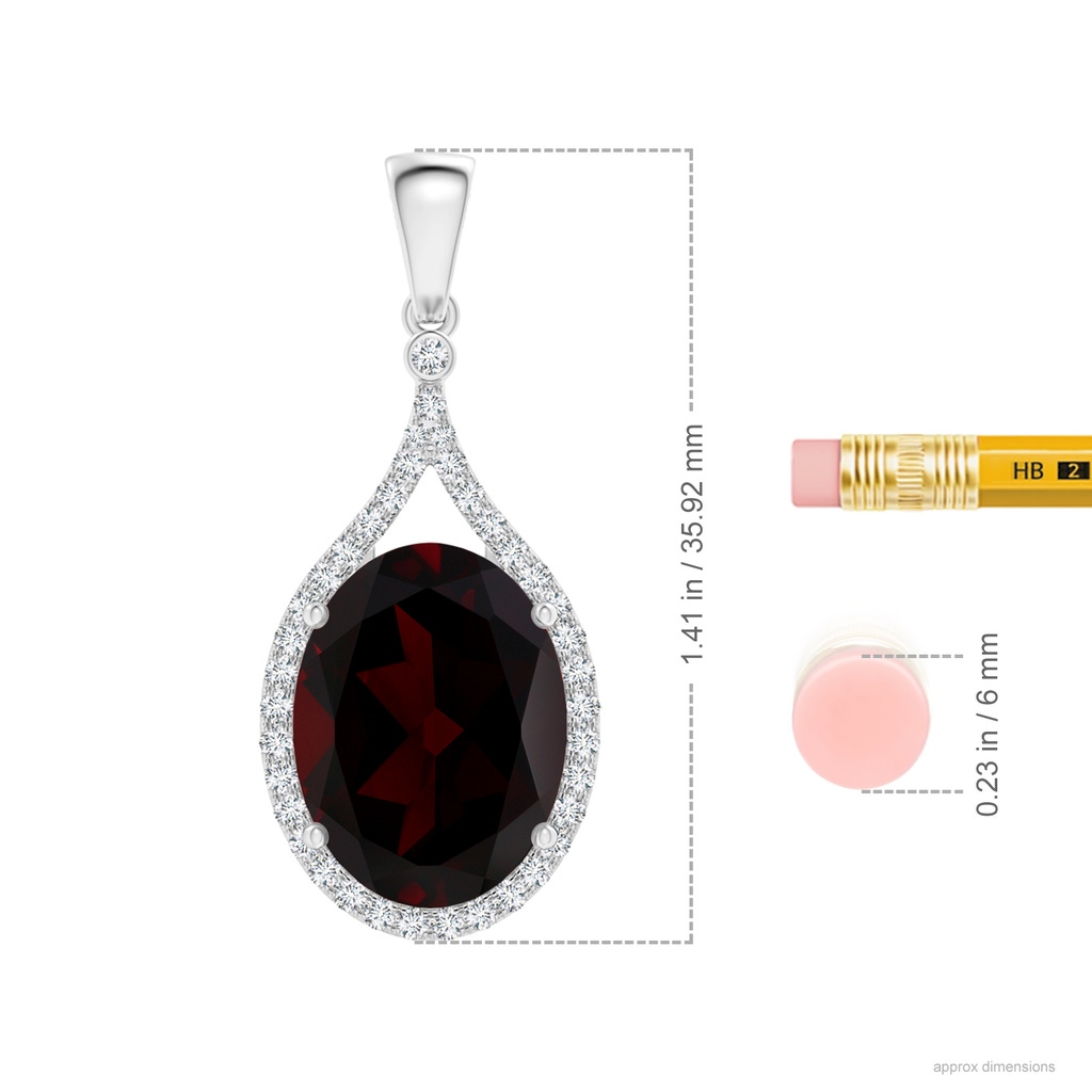16.05x12.07x7.64mm AAAA GIA Certified Oval Garnet Loop Pendant with Diamond Halo in White Gold ruler