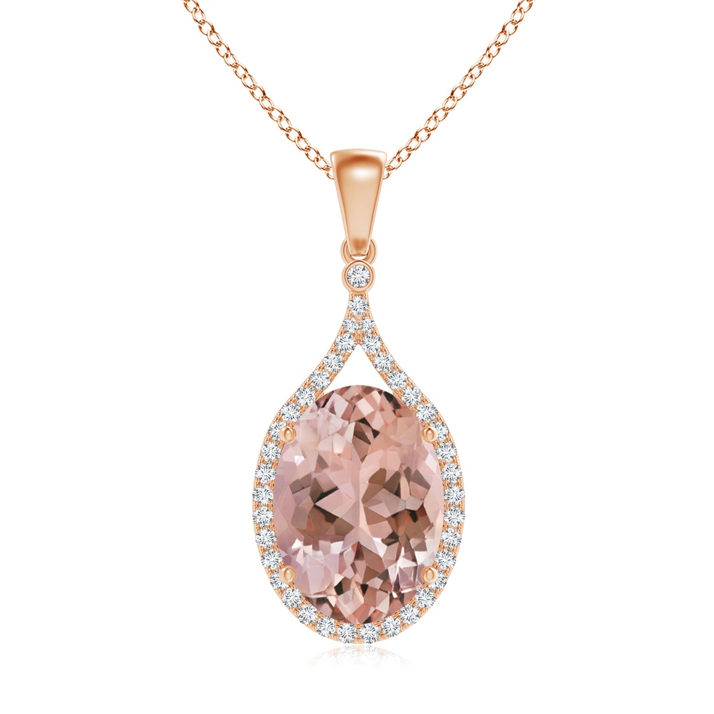 14x10mm AAAA Oval Morganite and Diamond Halo Loop Pendant in Rose Gold