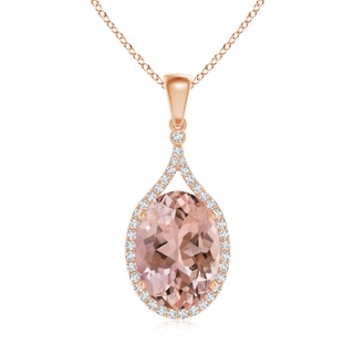 14x10mm AAAA Oval Morganite and Diamond Halo Loop Pendant in Rose Gold