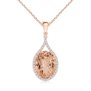 13.89x9.82x6.51mm AAAA GIA Certified Oval Morganite Pendant with Diamond Halo in 18K Rose Gold